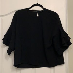 Zara Cropped Ruffle Sleeve Top in Black